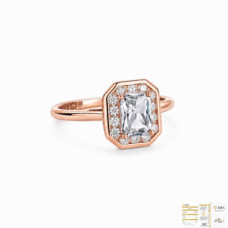 Серебряное кольцо 925 пробы с муассанитом, восьмиугольное, с ореолом, для женщин