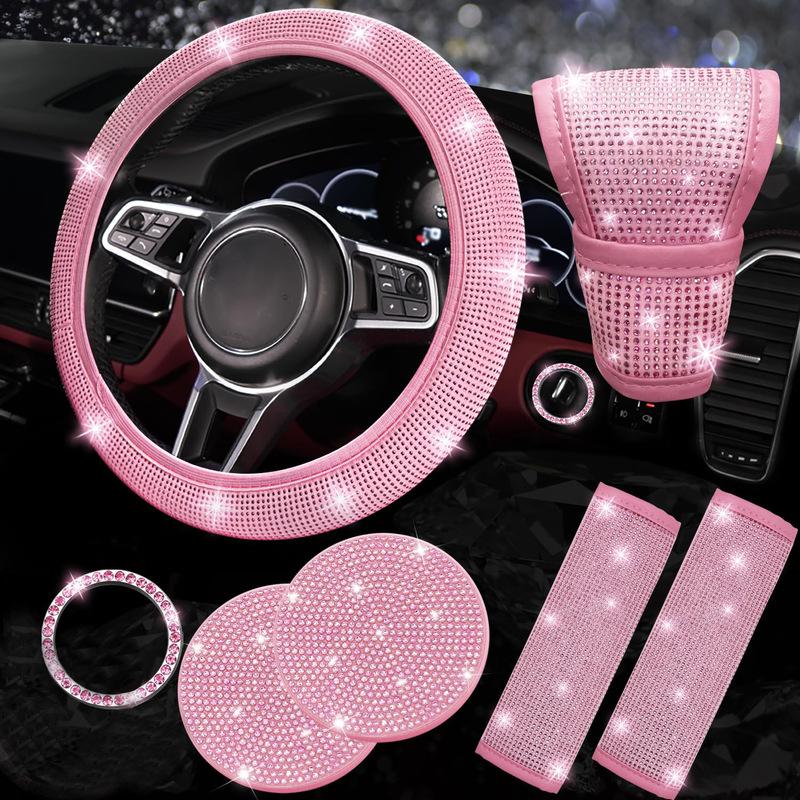 Car Steering Wheel Cover Universal Hot Diamond-encrusted Safety Belt Cover Shoulder Coaster Seven-piece Set Cross-border