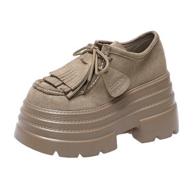 Модные женские повседневные лоферы 10 см, замшевые туфли-лодочки с кисточками, туфли-монки, осенние слипоны на высоком каблуке, удобные массивные кроссовки