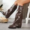 Женские ботфорты с отворотом, ботфорты на толстом высоком каблуке, длинные сапоги на молнии с острым носком, платья, высокие сапоги для женщин