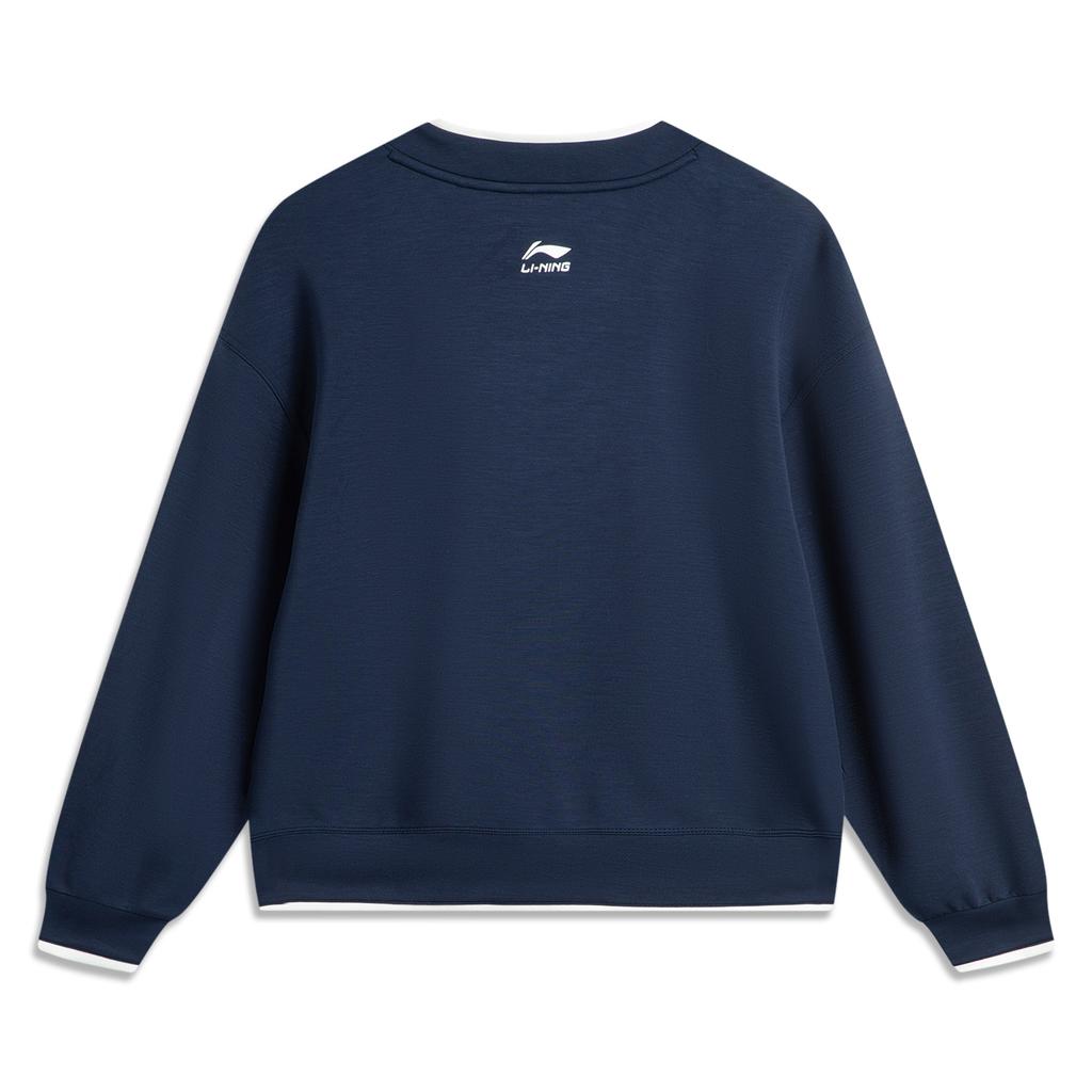 Li-Ning Comfortable Casual Simple V-Neck Pullover Loose Long Sleeve Sweatshirt Women Sweatshirt Deep-Navy-Blue AWDV886-2