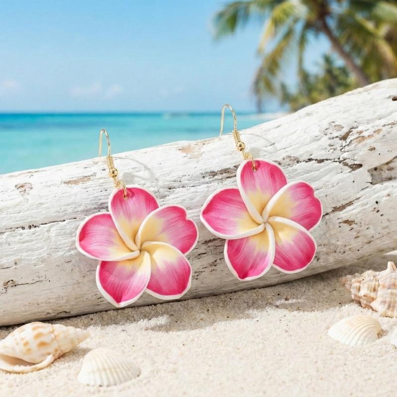 Colorful Bohemian Soft Clay Flower Jewelry Set, Dangle Earrings & Pendant Necklace, Summer Vacation Beach Party Accessories