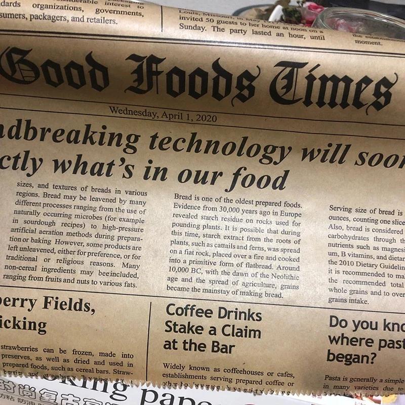 Retro English Newspaper Food Accessories for Baking Kitchen Food Grade Grease Paper Bread Sandwich Burger Fries Wrappers Cookie
