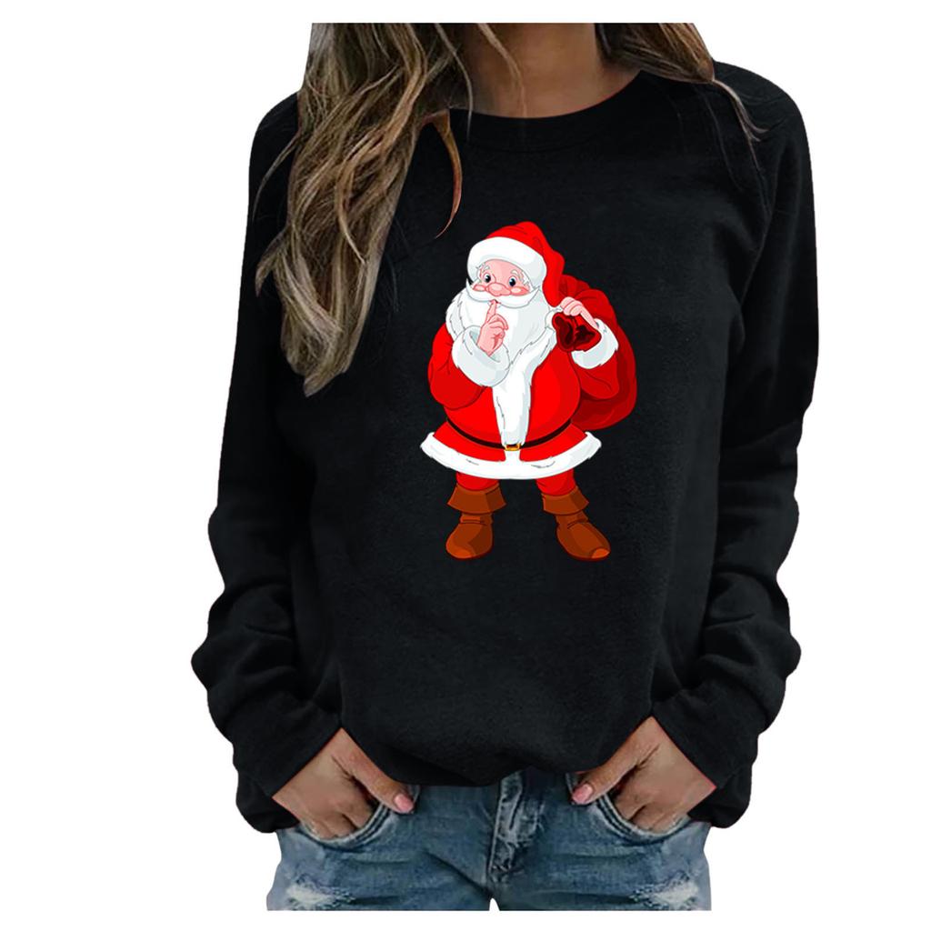 Chirstmas Print Crewneck Sweatshirt Women Fall And Winter Long Sleeve Loose Casual Tee Tops Female Pullover Oversized