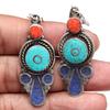 Exquisite Sterling Silver Nepalese Tribal Earrings with Multi-colored Stones