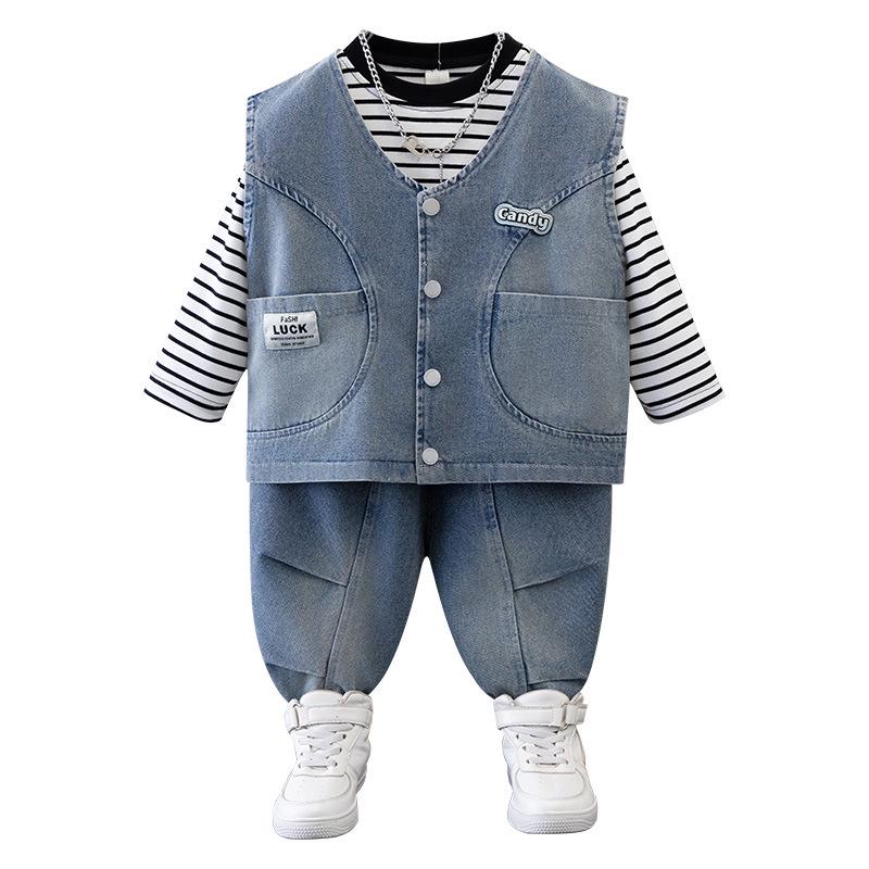 Детский джинсовый жилет, комплект из трех предметов для весны/осени - Модная детская верхняя одежда 2025