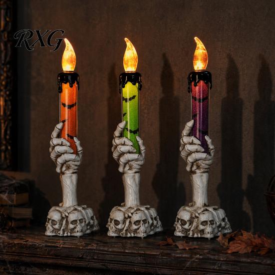 Decorative LED Flame Candles Halloween Ghost Candle Light, Spooky Hand Lamp Colorful Glitter Quicksand Tubes Tabletop Decor, Horror Light for