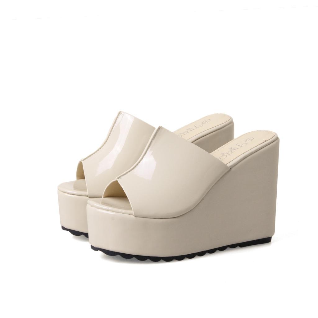 Летние лаконичные кожаные туфли на танкетке с открытым носком, сандалии, женские туфли на платформе и каблуке 12 см