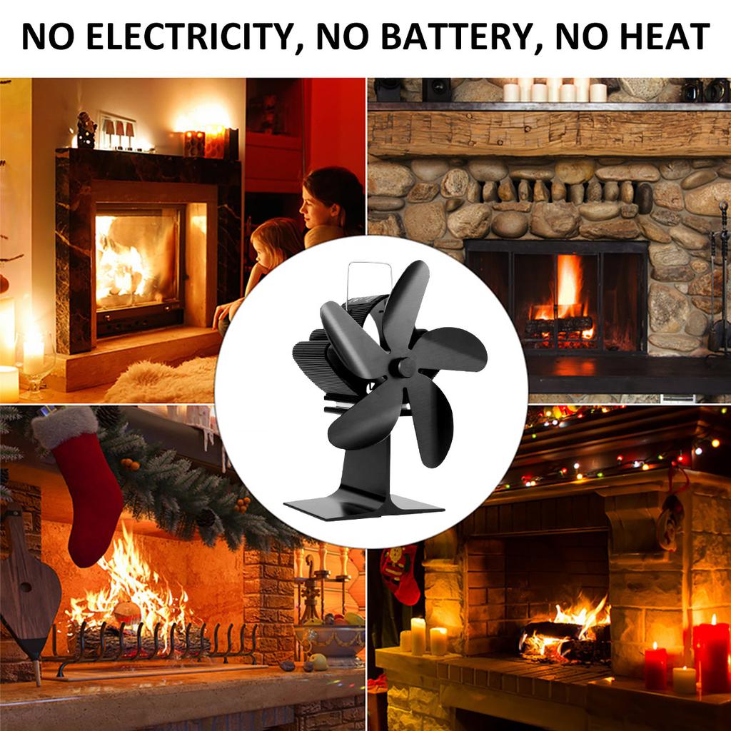 5-лопастной вентилятор для печи, бесшумный вентилятор для камина с тепловым приводом, эффективный вентилятор для циркуляции теплого воздуха для камина на дровах