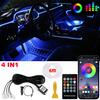 LED Car Interior Ambient Strip Lights RGB Fiber Optic Atmosphere Neon Lighting Kit W/ APP Remote Control Auto Decorative Lamps