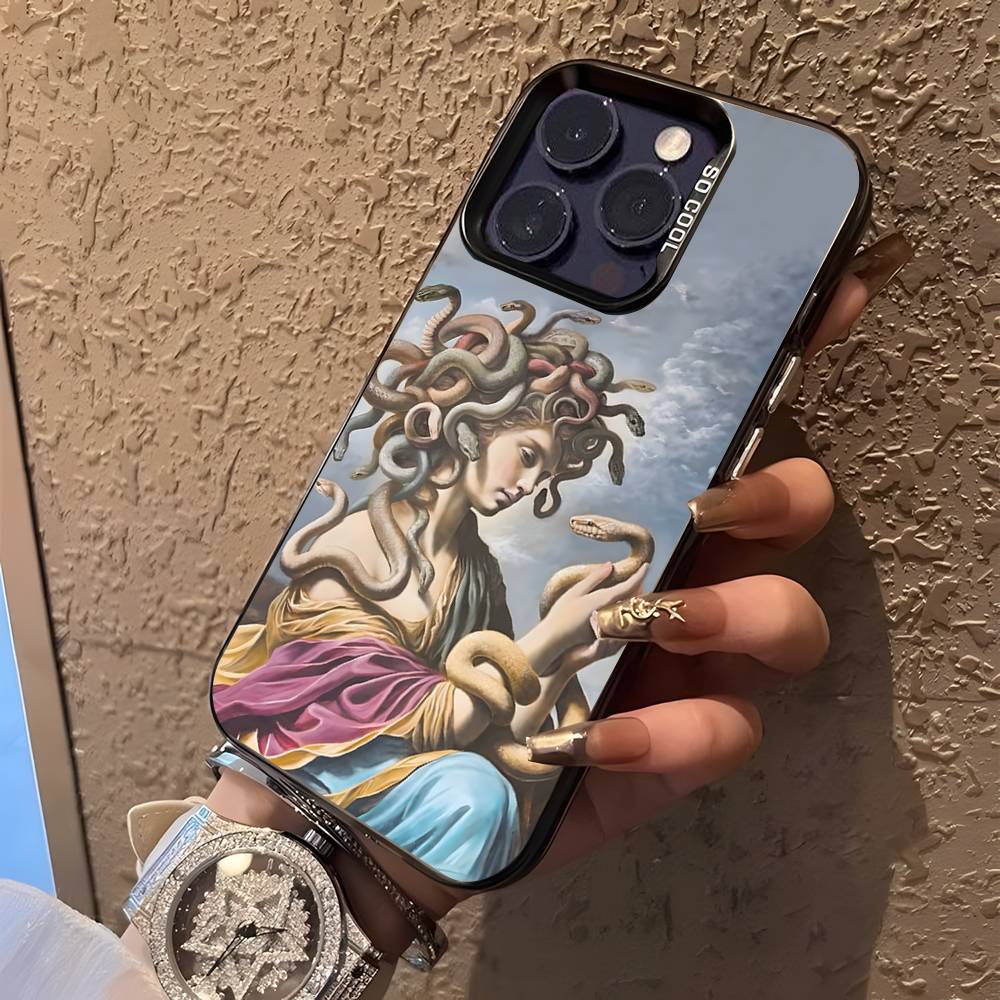 Медуза Греческая Мифология Посмотри на Меня Чехол для Телефона Для iPhone 16,15,14,13,12,11Pro,XS,Max,Plus,Mini Черный Конфетный Матовый Ударопрочный Чехол
