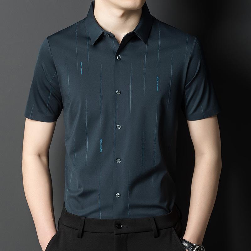 Летние мужские рубашки, модная корейская одежда для пап с короткими рукавами, деловые бесшовные ламинированные повседневные легкие роскошные мужские рубашки, тонкий срез