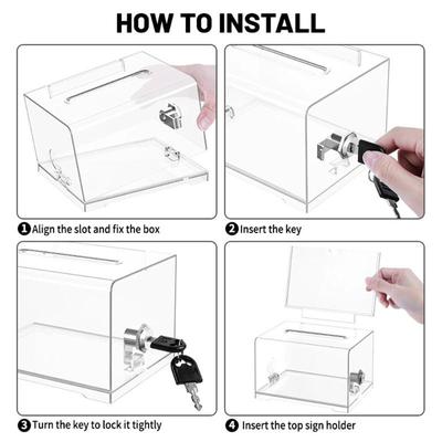 Пластиковый контейнер с замком и держателем для таблички Ящик для предложений Акриловый прочный ящик для бюллетеней Прочная копилка для чаевых Голосование