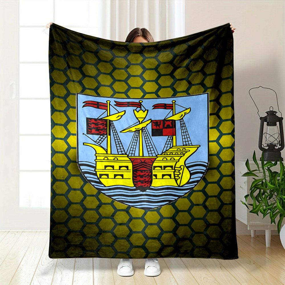 Yellow Ship Emblem on Hexagonal Pattern Patterned blanket, flannel, suitable for all seasons, home decor, warm and cozy