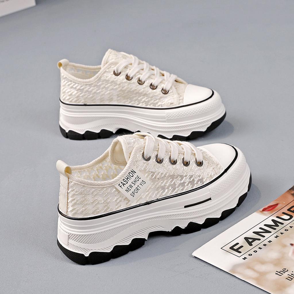 2025 Spring New Thick-soled Heightening Canvas Shoes Broken Size White Shoes Internet Celebrities Thin Casual Breathable Board Shoes