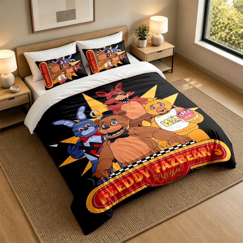 3Pcs Bedding SetFive Nights at Freddy’s Soft Bed Sheet and Two Pillowcases Home Bedroom Decor