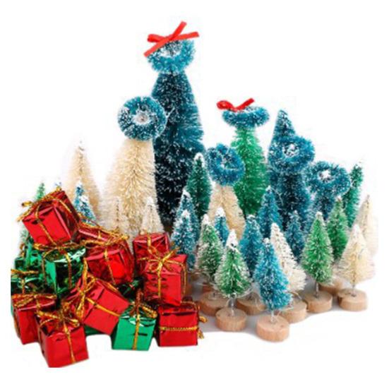 Мини-рождественские елки, набор искусственных елок для бутылок, елочки с деревянной основой, пластиковая настольная фигурка рождественской елки для домашнего офиса, декор для вечеринки