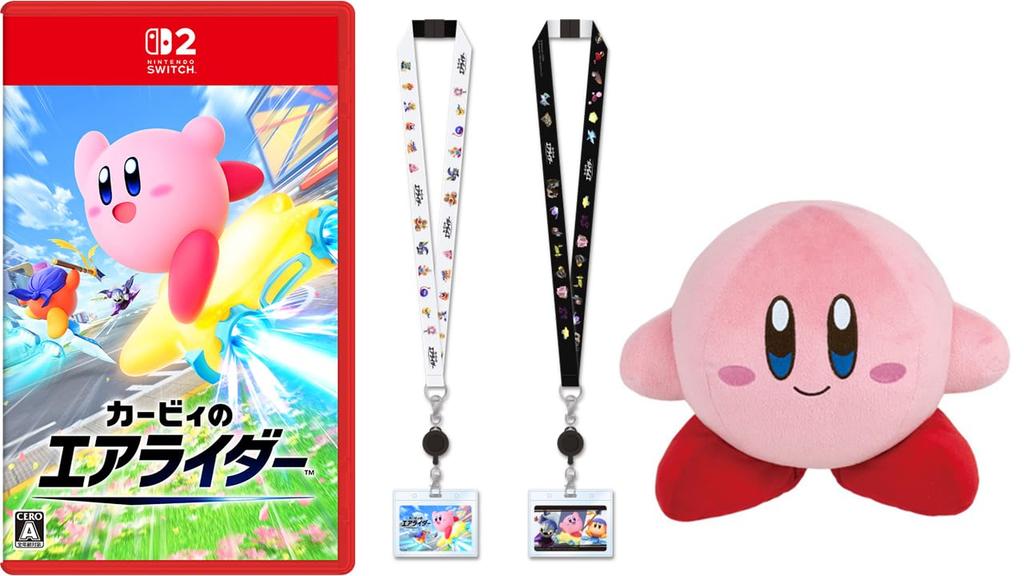 Kirby Air Rider Switch 2 Kirby Standard Plush Toy Set Bonus Original Neck Strap ID Card - + (M) & (with Holder)