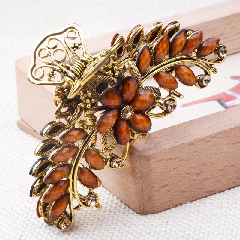 НОВЫЙ винтажный кристалл, смола, цветок, коготь для волос, краб, ювелирные изделия, цветок, заколка для волос в виде павлина, женская заколка для банкета, аксессуары