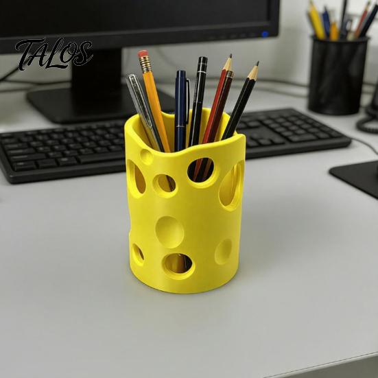 Talos 3D-печатный держатель для ручек в виде сыра, настольный органайзер большой емкости с гладкими краями и съемными разделителями, коробка для хранения канцелярских принадлежностей для ручек и карандашей