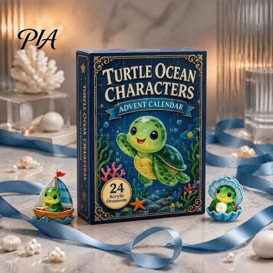 Christmas Countdown Blind Box 24 Days Turtle Advent Calendar, Ocean Box, Acrylic Creative Holiday Party Favors Animal Hanging Pendants for Tree