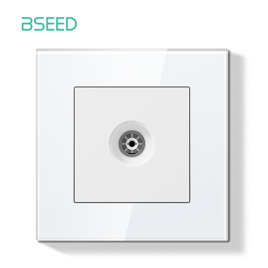 BSEED Switch Light Switch White Glass Frame Wall Power Sockets USB-C Phone Charge E-Series EU Standard 1 Way