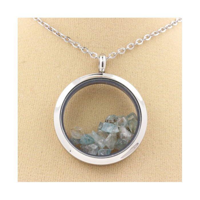 Stones and Minerals. Raw Zircon Necklace. 25 Mm Medallion Model. Color Silver.