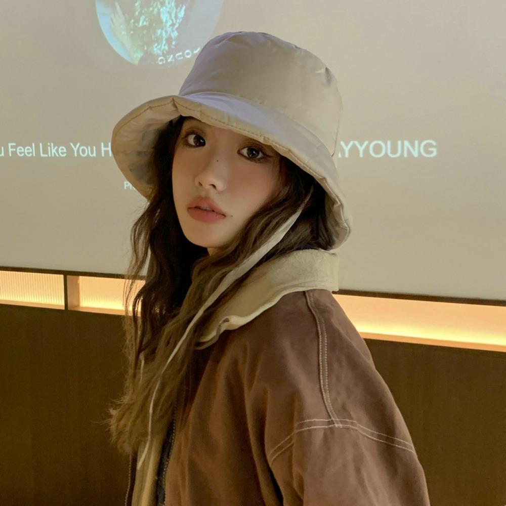 Portable Women Fisherman Hat Windproof Panama Caps Korean Down Cotton Bucket Hats  Autumn Winter