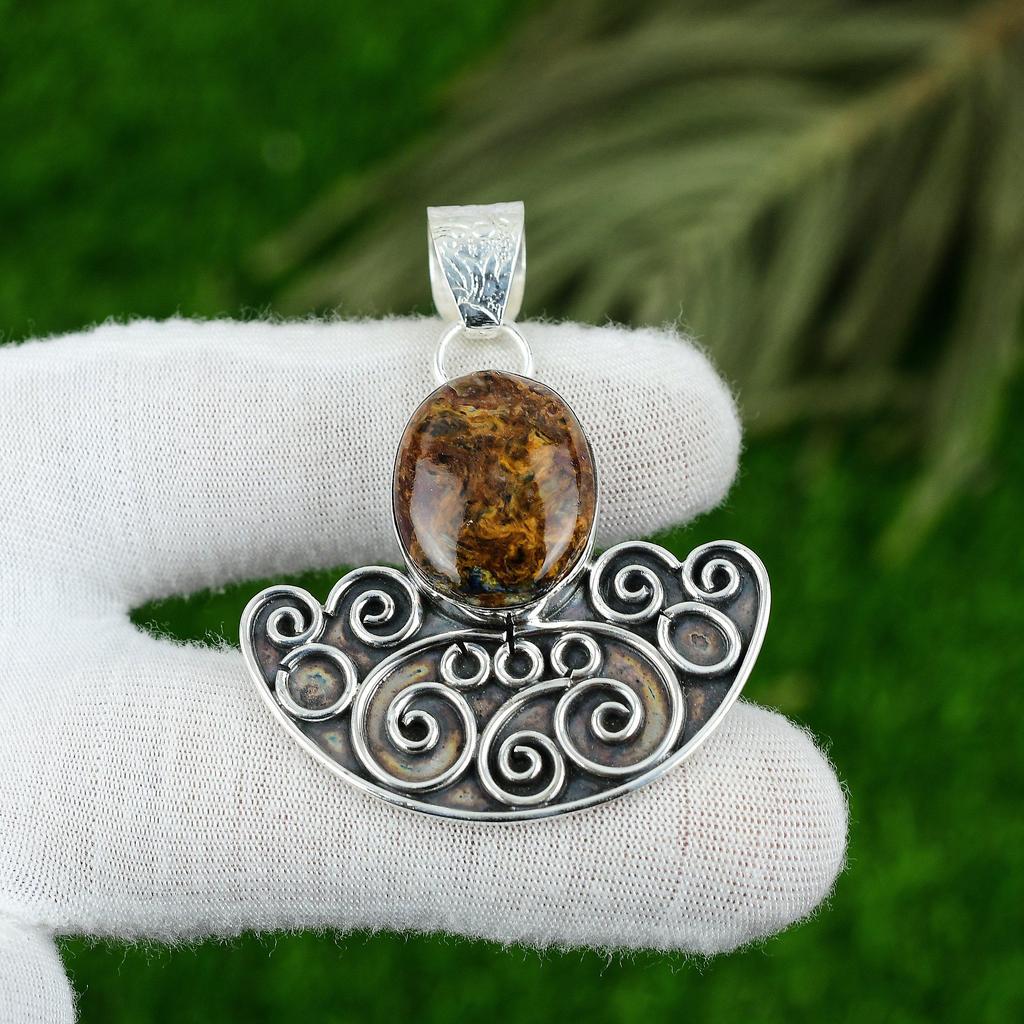 925 Sterling Silver Natural Golden Pietersite Wife Bezel Artisan Pendant Jewelry