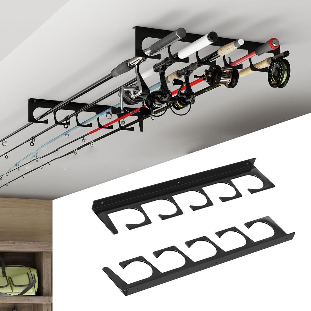 Horizontal 6-Rod Fishing Rod Holder Wall Mounted Fishing Poles Rack for Garage,Wall, Ceiling Rod Stand Easy Installation
