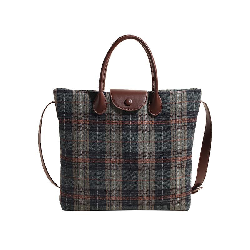 Оптовая ретро клетчатая сумка большой вместимости женская 2025 новая контрастная сумка-тоут высокого класса на плечо/кроссбоди