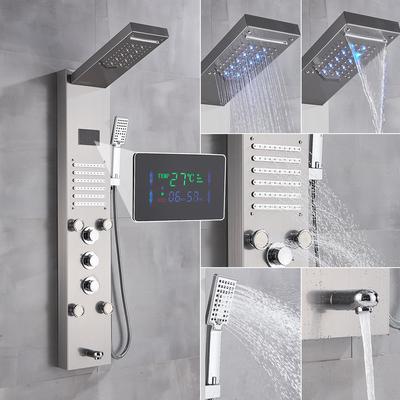 Новый Роскошный Черный/Матовый Смеситель для Душа в Ванную Комнату LED Панель для Душа Колонна Смеситель для Ванны С Ручным Душем Экран Температуры