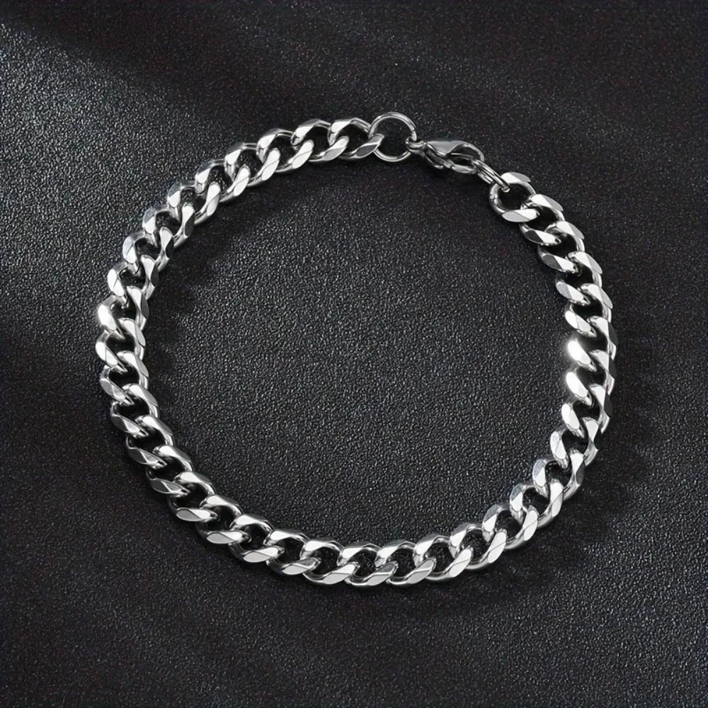 1pc Men's Stainless Steel Curb Cuban Link Chain Bracelets Jewelry Gift