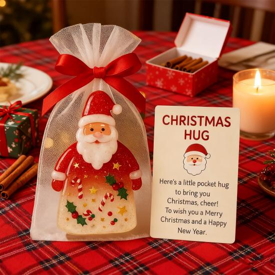 Yousheng Little Pocket Christmas Hug Small Resin Santa Claus Ornaments with Encouragement Card Emotional Support Keepsake for Friends Family Christma