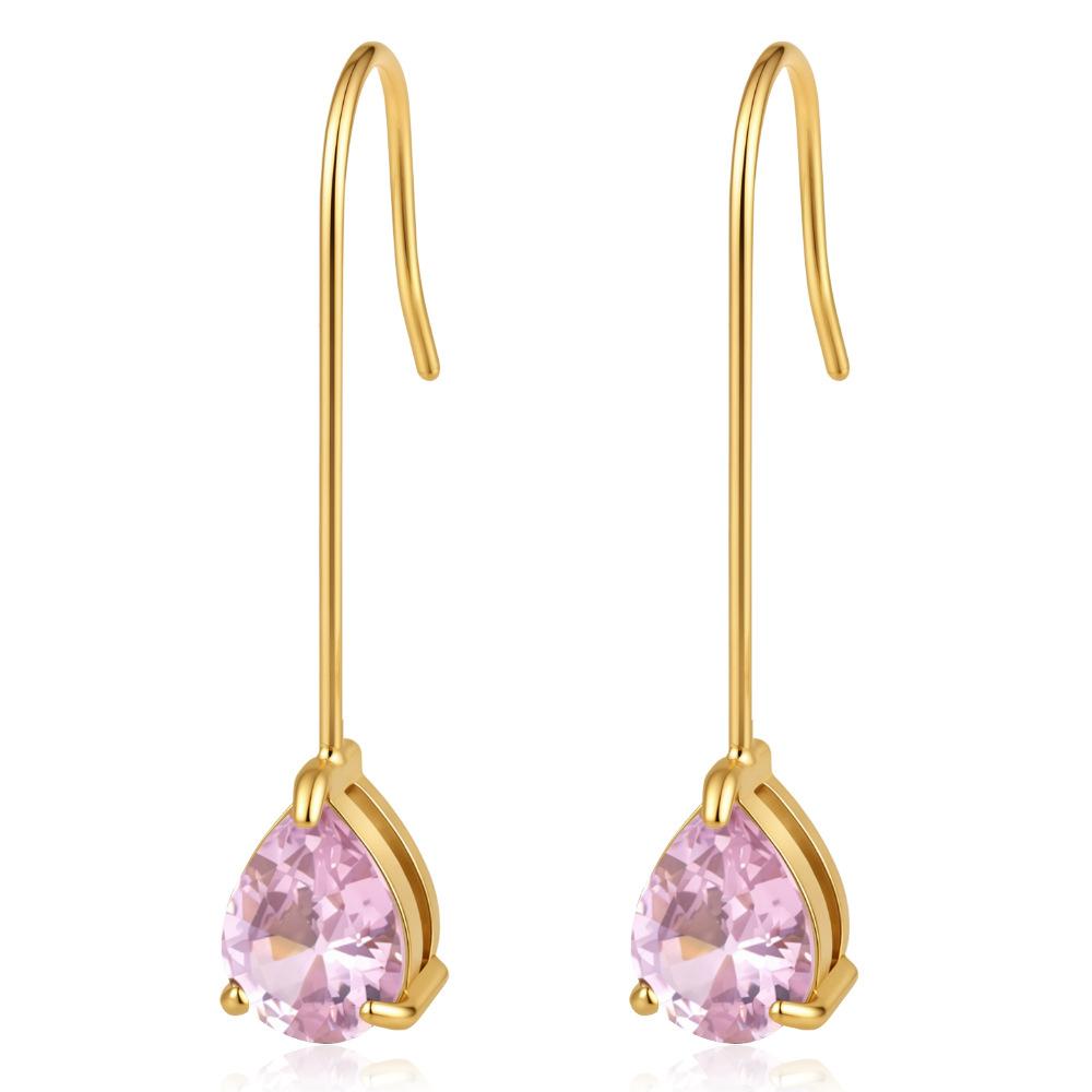 Direct supply stainless steel zircon water drop earrings women's light luxury high-end long vacuum-plated 18K earrings