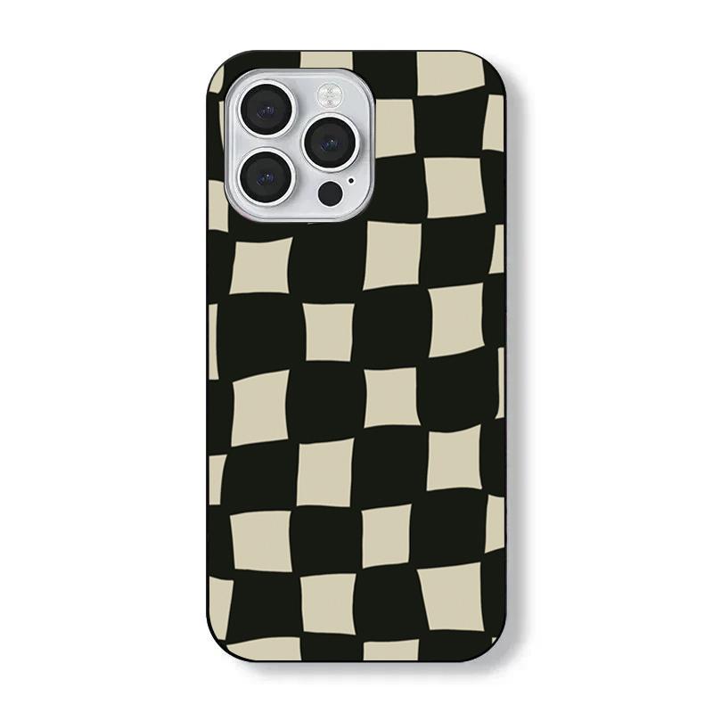 Twisted Checkerboard Soft Black Phone Case for iPhone 17 16 15 14 13 12 11 Pro Max 7 8 Plus X XR XS 16E Stylish Silicone Cover