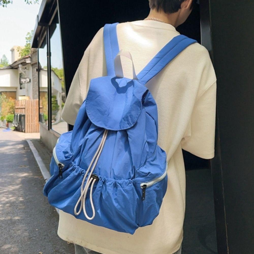 Lightweight Canvas Shoulder Bag Casual College Student Schoolbag Nylon Drawstring Backpack Travel
