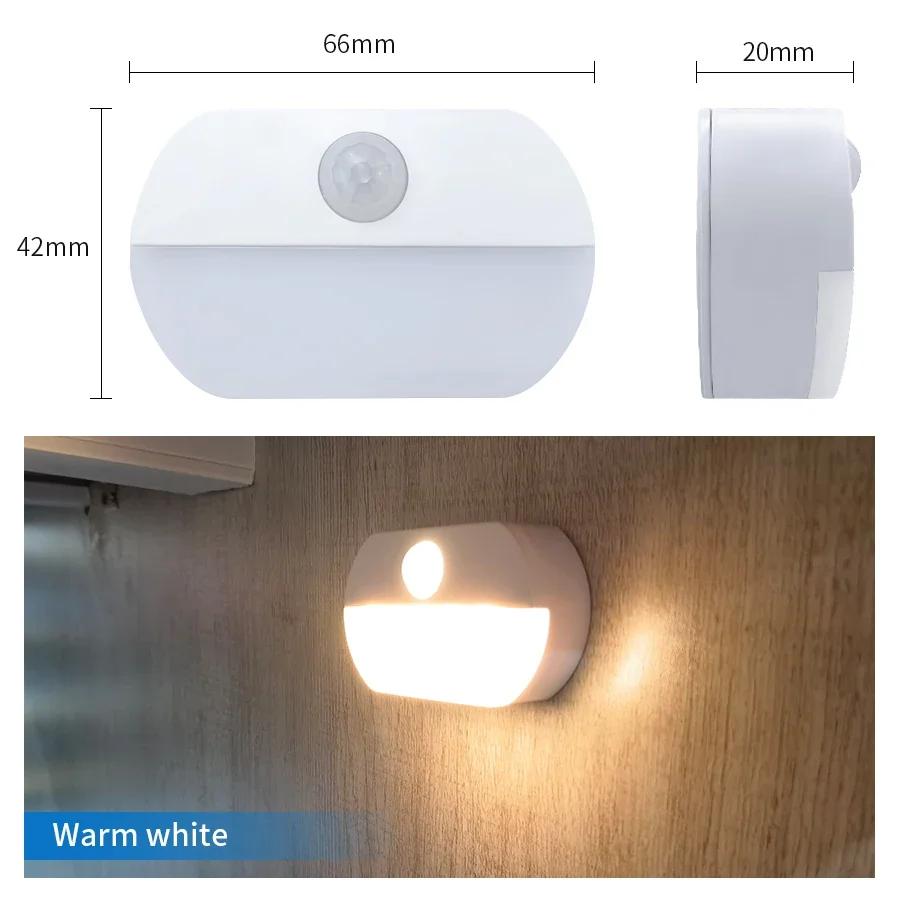 Датчик движения Светильник для помещений Светодиодный ночник на батарейках Беспроводной светильник для шкафа для прихожей Лестницы Шкафа Спальни Ванной