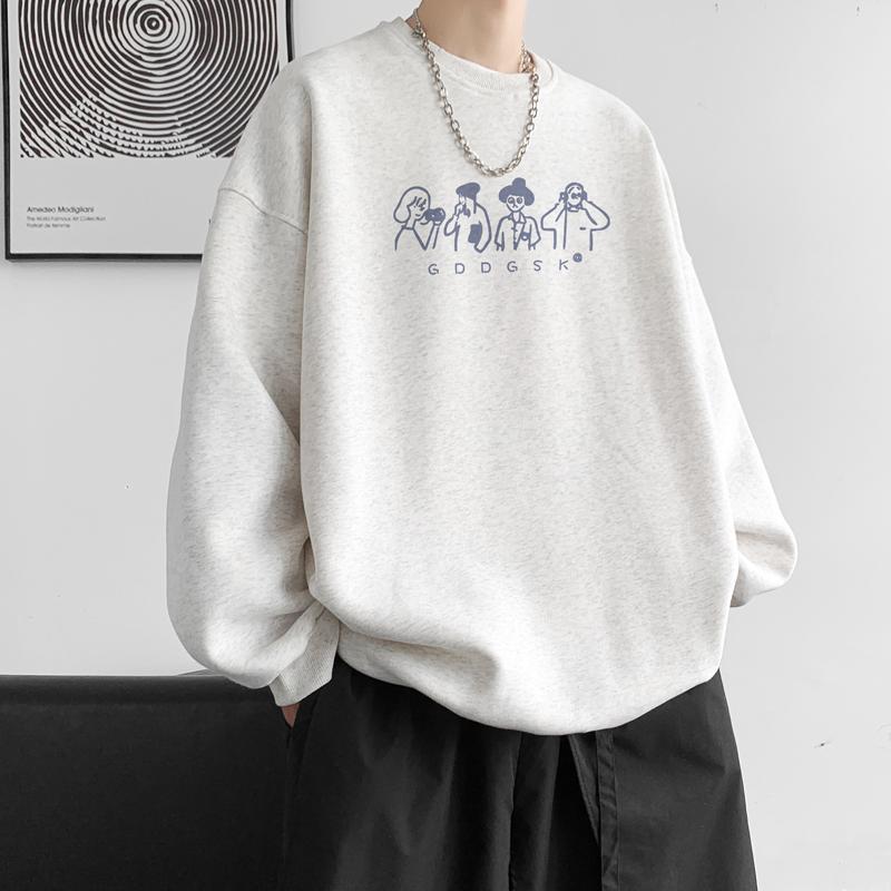 Толстовка с круглым вырезом, мужская, весна-осень, новый стиль, студенческая, подростковая, американская, повседневная, свободная, с тяжелым принтом, с длинными рукавами, куртка для мужчин