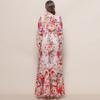 Women's Retro Court Style V-neck Dress with Lace-up Waist, Lantern Sleeves, Floral Print, and Large Hem - 2026 Collection