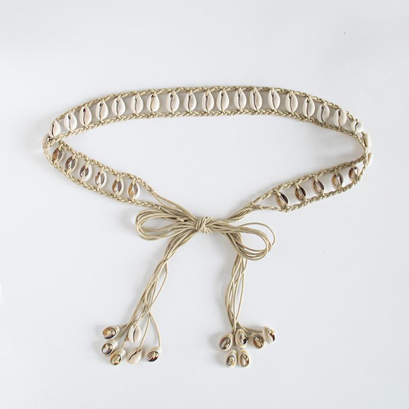 Handmade Leather Boho Waist Belt With Shell Decorations For Casual Wear