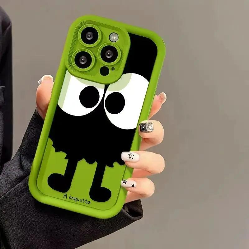 Мультяшный чехол для телефона с большими глазами для iPhone 15 14 11 12 13 Pro Max X XR XS Max 7 8 14 15 Plus SE2020 Роскошный матовый мягкий силиконовый чехол