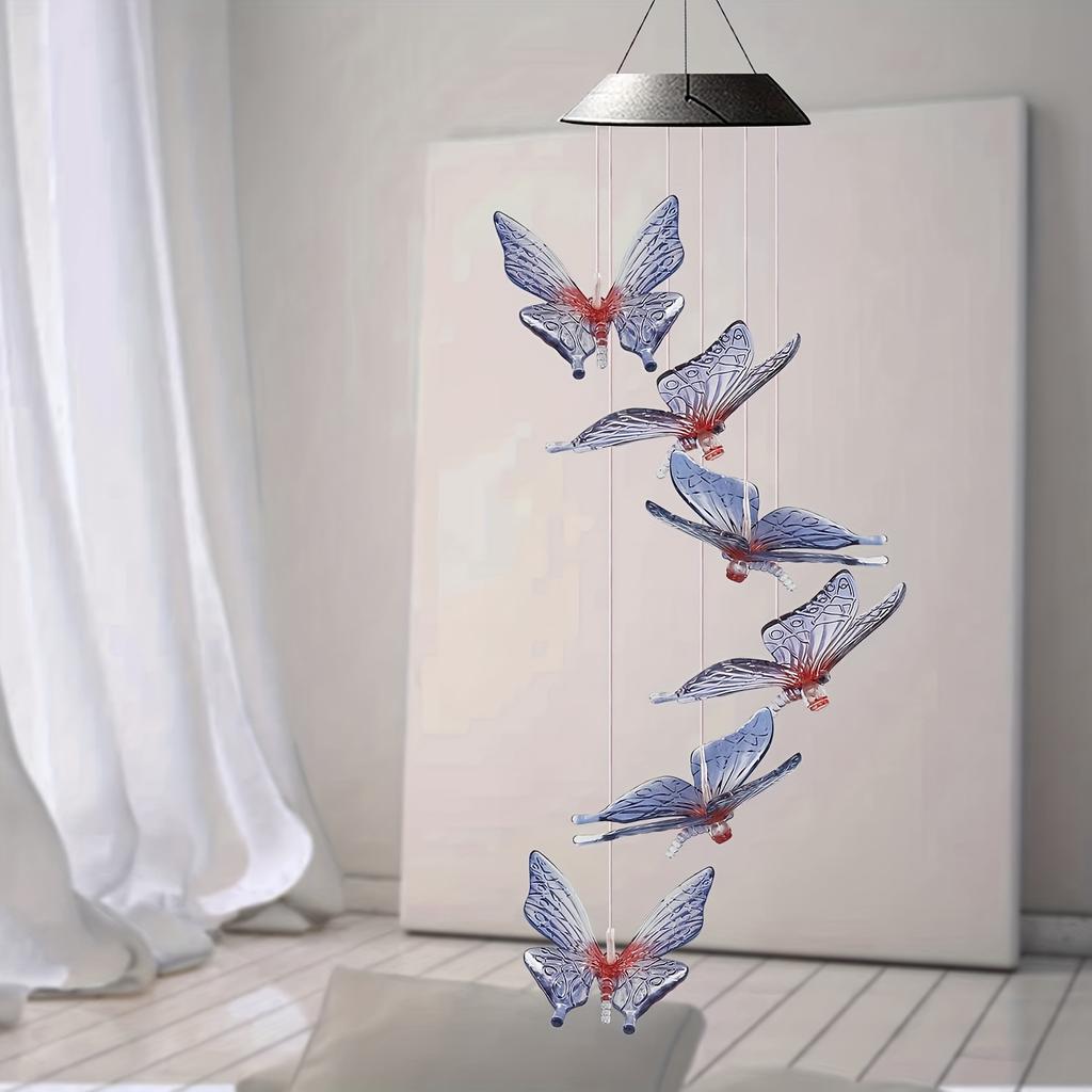 Solar Wind Chime Butterfly Wind Chimes Light 6LED Color Changing Solar Butterflies Wind Chime Waterproof Romantic Solar Powered Butterfly Lights