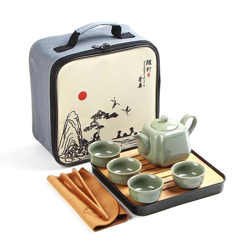 Portable Ceramic Teaware Set with Bag, Teapot Travel Teaware, Gaiwan Tea Cups of Tea Ceremony, Chinese Kung Fu Teaset