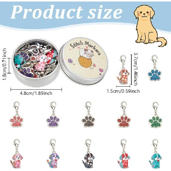 PLIGREAT 24 шт. Милые маркеры петель в виде собачьей лапы, маркеры для вязания крючком с застежками-лобстерами, маркеры с замком для вязания для женщины, бабушки, для изготовления подарков своими руками