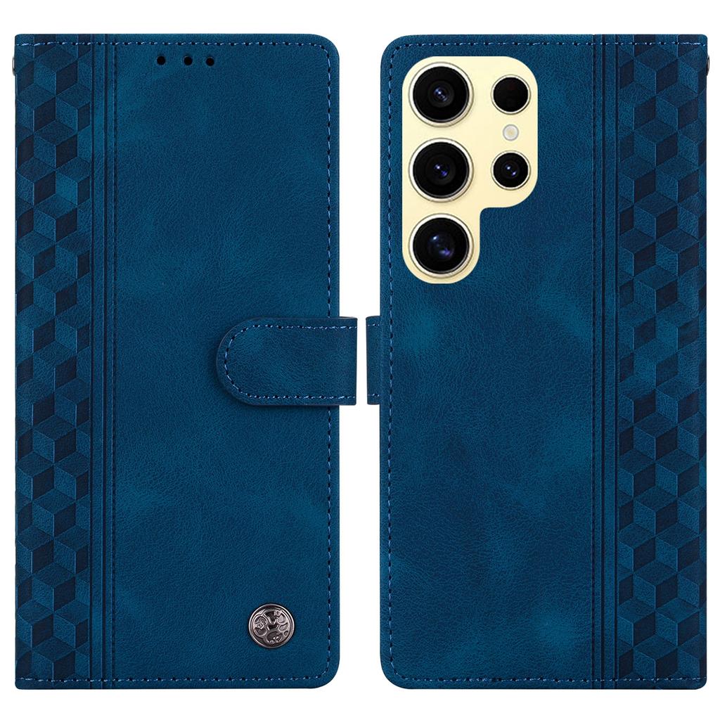 For Samsung Galaxy S25 Ultra Leather Case Imprinted Checkered Pattern Wallet Stand Flip Phone Cover