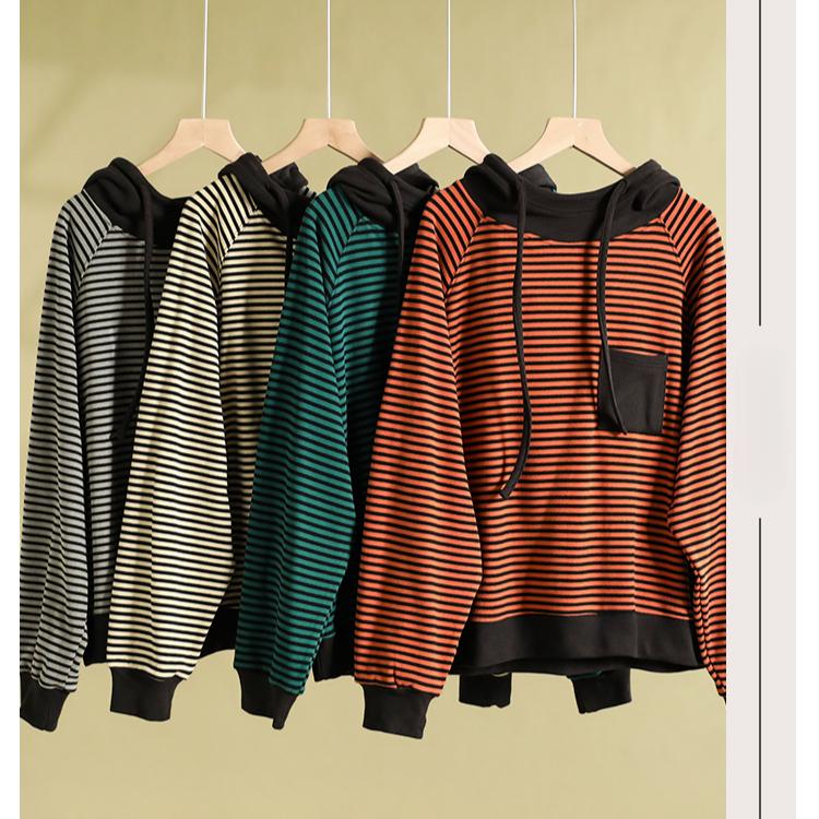 Dimanaf 2024 Осень Однотонная футболка Женская полосатая толстовка с капюшоном Эластичные однотонные свободные топы с длинным рукавом Футболки