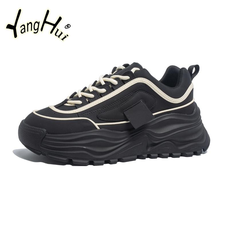 2024 New Fashion Mixed Colors Women Platform Shoes All-match Leisure Sports Korean Style Lace Beige Sneakers Autumn Winter