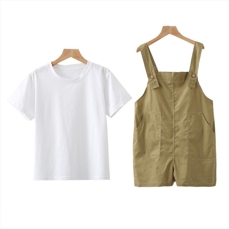 Детский костюм из 2 шт./компл., хлопковый однотонный топ с короткими рукавами + брюки-комбинезон, костюм для детей 7-12 лет