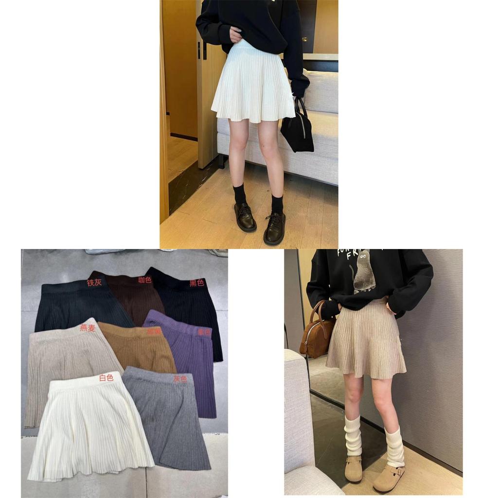 Elegant Knit Pleated Skirt For Women With Elastic Waist For Office Wear